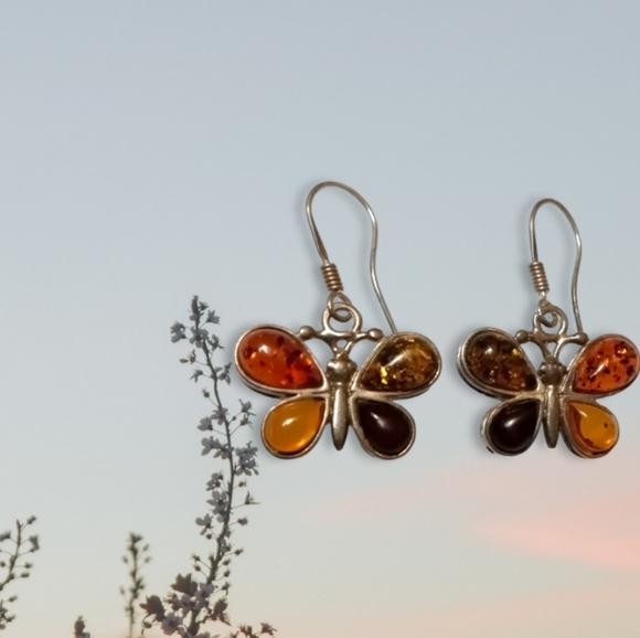 🦋 Genuine Baltic Amber & Sterling Silver Dangle Earrings - Picture 15 of 15